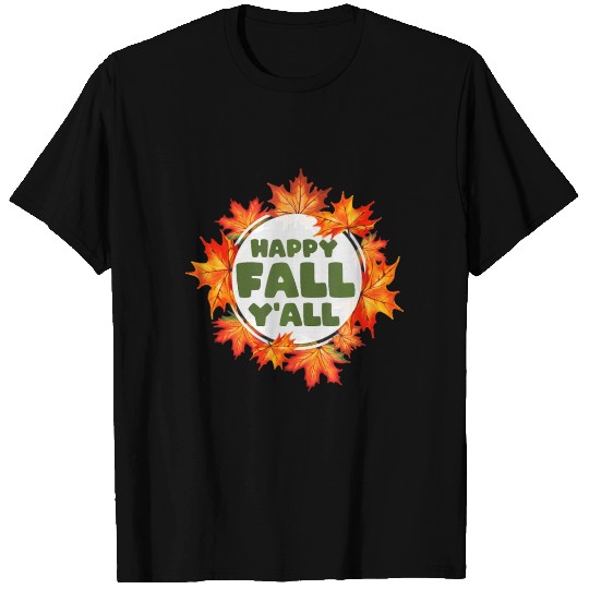Maple Leaves Autumn Happy Fall Y'all Halloween T Shirts