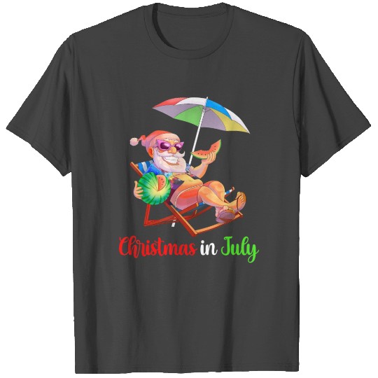 Christmas In July Santa Watermelon Tropical T Shirts
