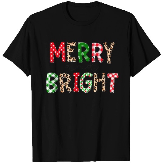 Merry And Bright Xmas s Cute Buffalo Plaid Leopard T Shirts