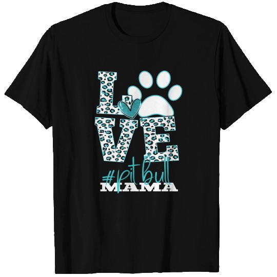 Pitbull Mama Leopard Print Paw Love T Shirts