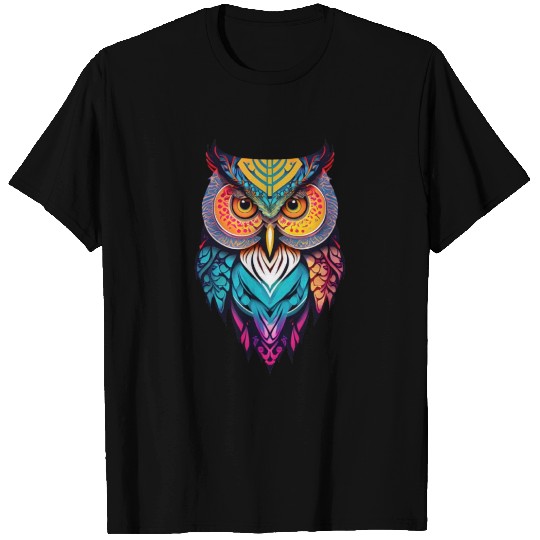 Whimsical Batik Owl Faces T Shirts
