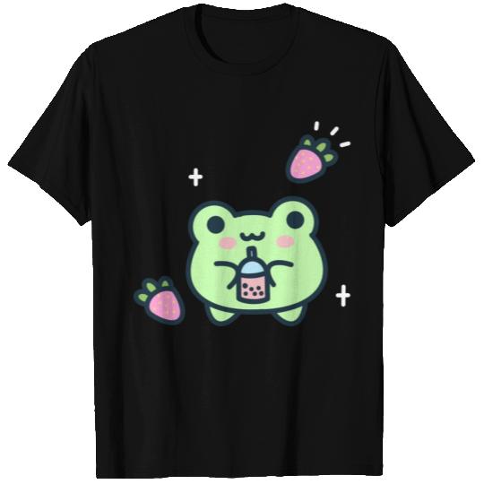 Frog Drinking Strawberry Boba T Shirts