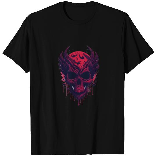 Devil skull with red horns T Shirts