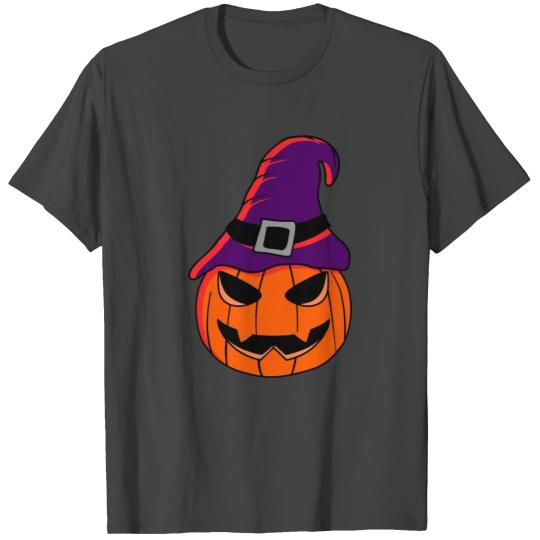 Halloween Pumpkin And A Witches Purple Hat T Shirts