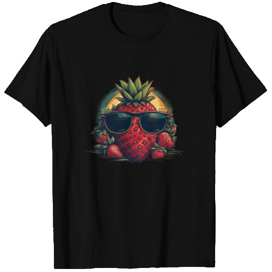 Funny Strawberry With Sunglasses Fruit Tropical T Shirts