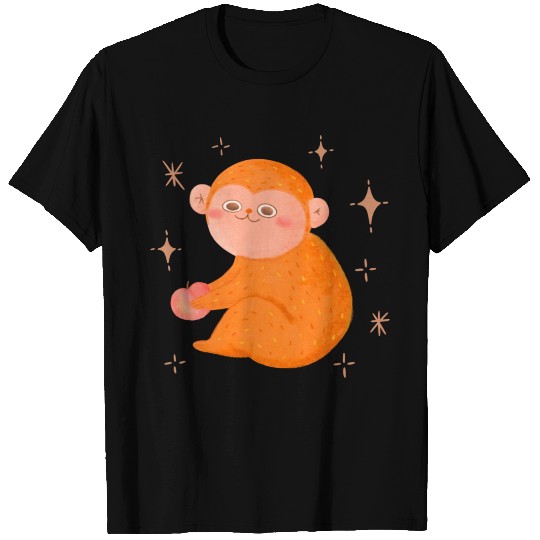 Cute Monkey With Honey Peach T Shirts