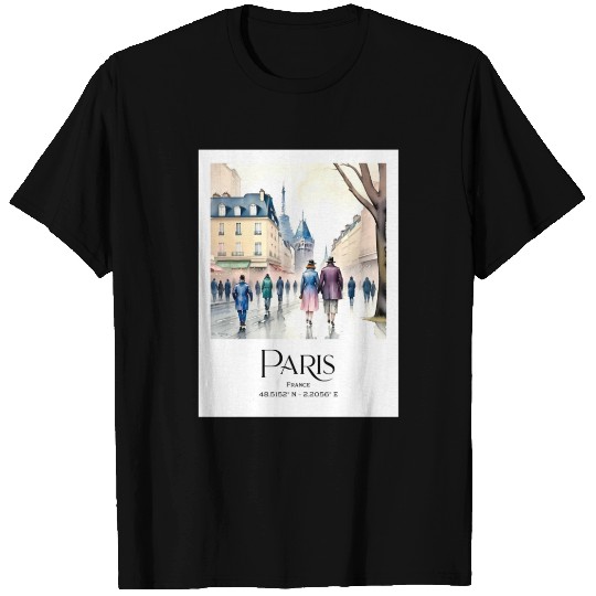 Watercolor painting Love Couple walking in Paris T Shirts