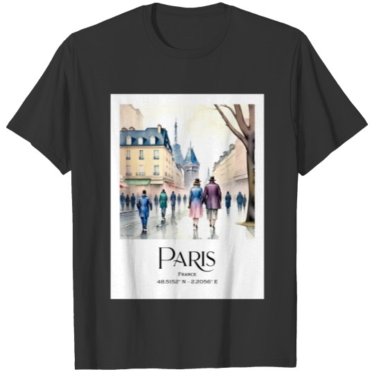Watercolor painting Love Couple walking in Paris T Shirts