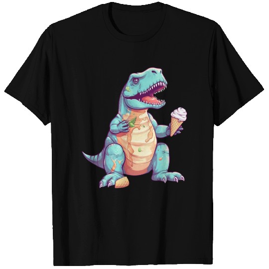 T-Rex Enjoying Ice Cream - Funny Dino Design T Shirts