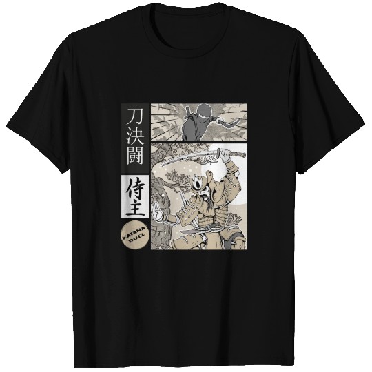 Katana Samurai Vs Ninja Warrior Comic Strip style T Shirts