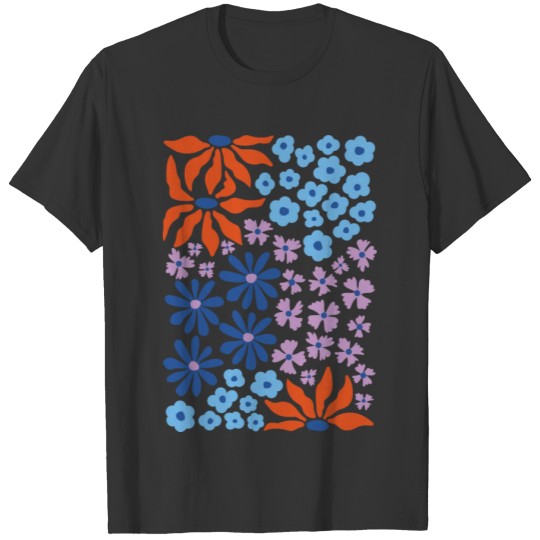 Red Blue Lilac Whimsical Flowers T Shirts