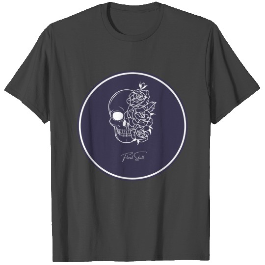 Blue White Simple Skull Laptop Circle Sticker T Shirts