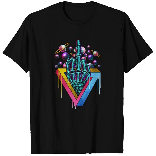 Trippy skeleton middle finger T Shirts