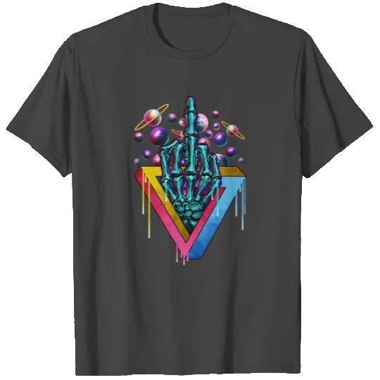 Trippy skeleton middle finger T Shirts