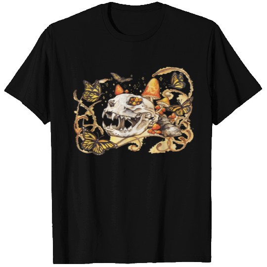 Cat Skull And Butterflies T Shirts