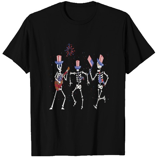Dancing Skeleton 4th of July American Flag Skellie T Shirts