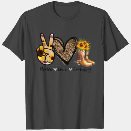 Sunflower Peace Love Country Cowgirl Midwest Boot T Shirts