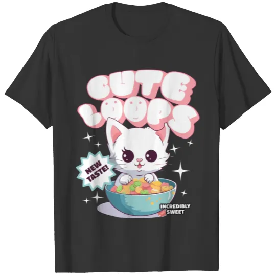 Cute Loops Kawaii Cat Cornflakes Cereal T Shirts