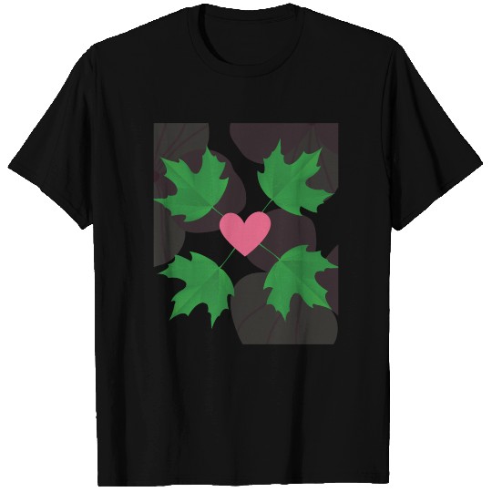 Green Leaf Pink Heart T Shirts