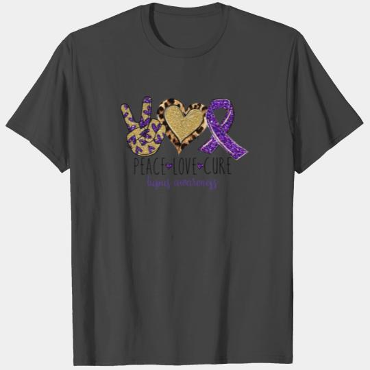 PEACE LOVE CURE lupus awareness T Shirts