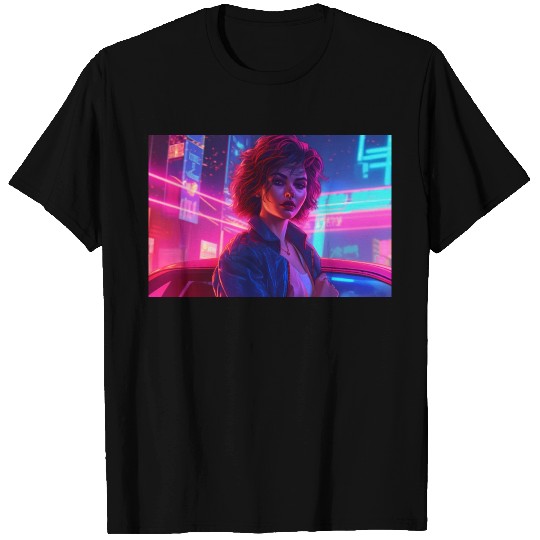 Synthwave Girl - Anime Portrait in Neon Colors T Shirts