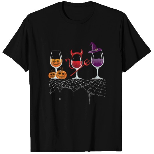 Halloween Red Wine Glass Pumpkin Devil Witch T Shirts