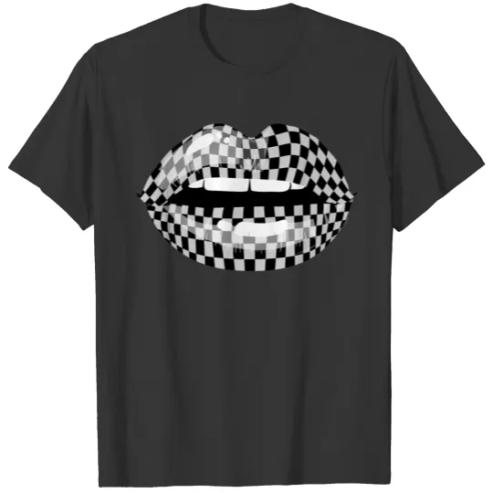 Checkered Black White Lip Checkerboard T Shirts