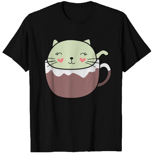 Mint Hot Cocoa Cat in Coffee Mug T Shirts