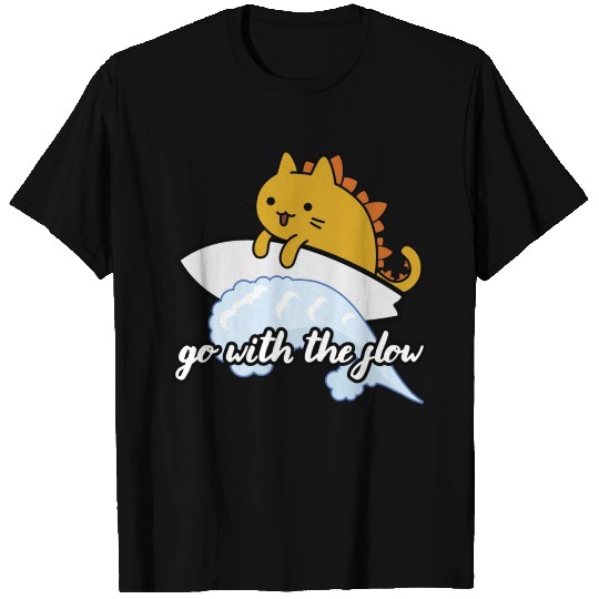 Catzilla Surfer Surf Lover Go With The Flow T Shirts