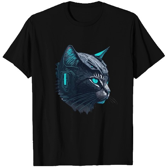 Digital cyberpunk Cat artwork T Shirts