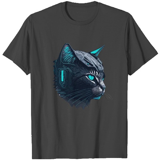 Digital cyberpunk Cat artwork T Shirts