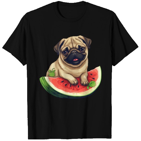 Pug with Melon, Funny Summer Design for Dog Lovers T Shirts