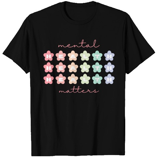 Mental Health Matters Retro Flowers Pastel Rainbow T Shirts