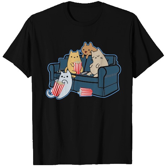 Cats Eating Popcorn And Watching Movie Night T Shirts