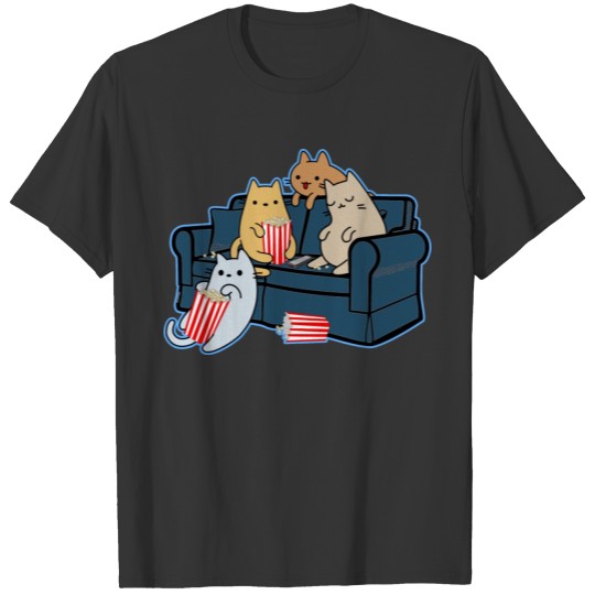 Cats Eating Popcorn And Watching Movie Night T Shirts