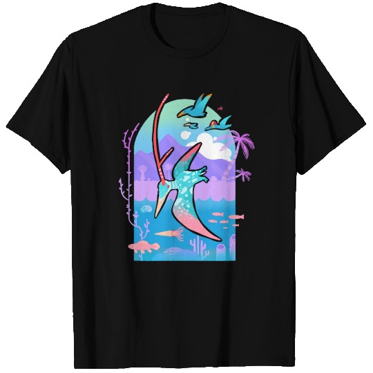 Blue Nyctosaurus Flying Over Coral Reef T Shirts