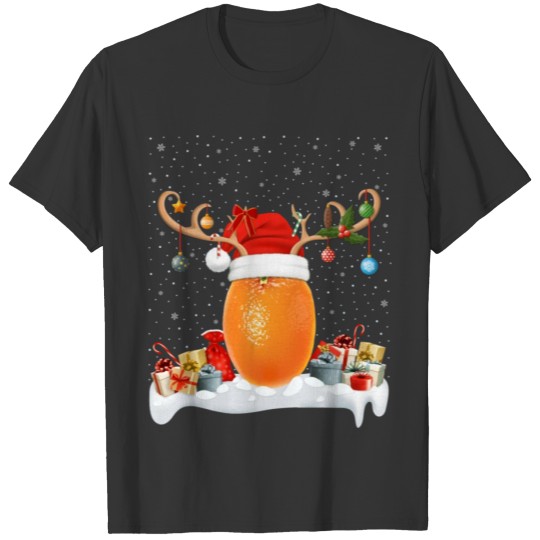 Orange Fruit Reindeer Santa Hat Christmas T Shirts