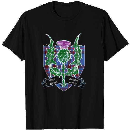 Clan Elliott Thistle Motto Tartan Crest T Shirts
