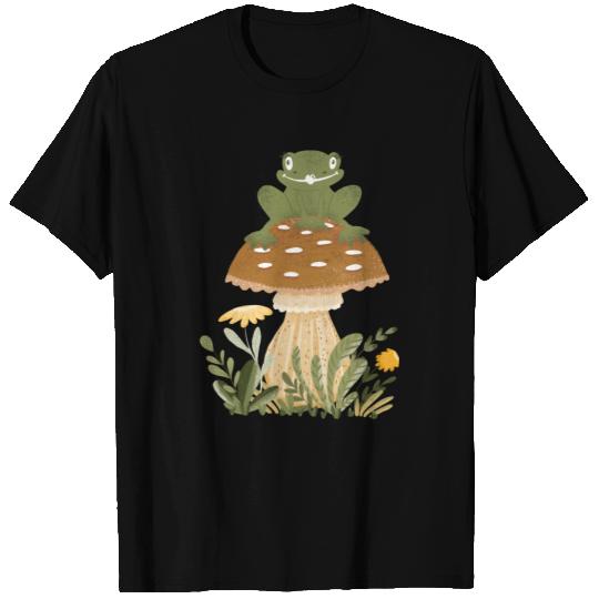 Cute Cottagecore Goblincore Frog Sat On A Forest T Shirts