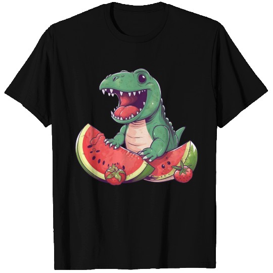 T-Rex Dinosaur with Melon, Funny Summer Design T Shirts