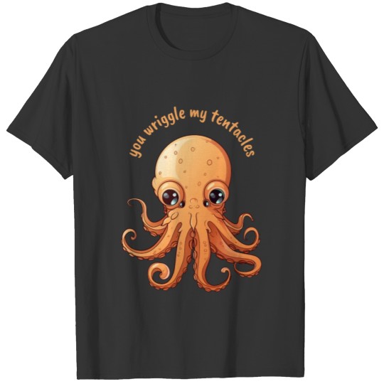 Cute and Funny Orange Octopus with Large Green Eye T Shirts