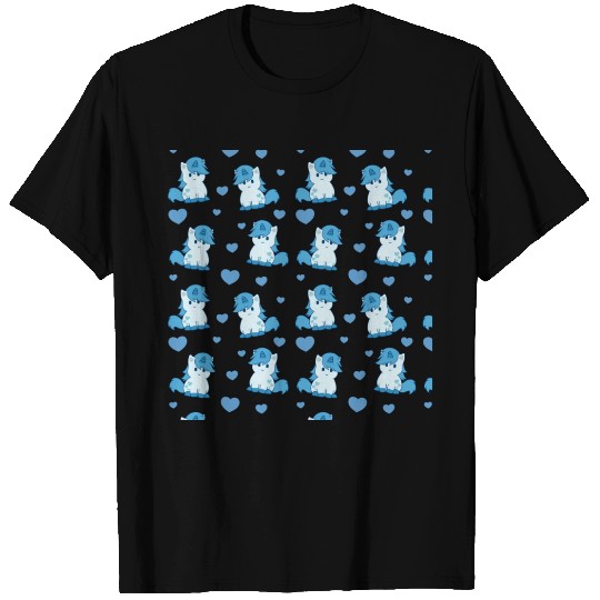 Cute Blue Valentine Unicorn pattern music T Shirts