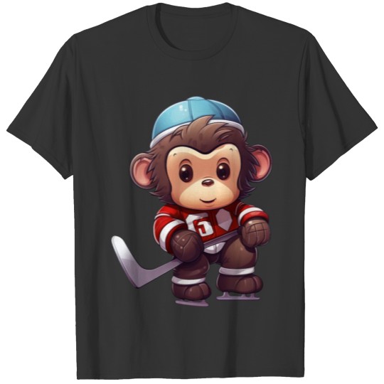 Monkey Playing Ice Hockey, Athletic Animal Design T Shirts