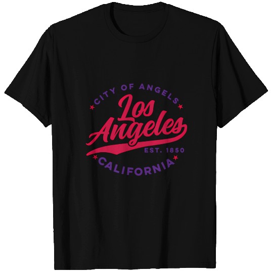 Los Angeles City Of Angels California Red Text T Shirts