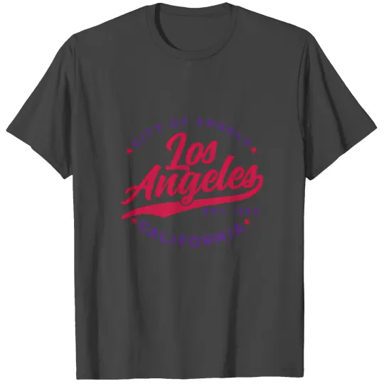 Los Angeles City Of Angels California Red Text T Shirts