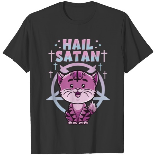 Cute Hail Satan Cat Pun Kitty Satanic Heavy Metal T Shirts