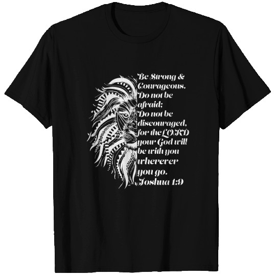 Christian Lion Joshua 19 Be Strong, Courageous Bib T Shirts