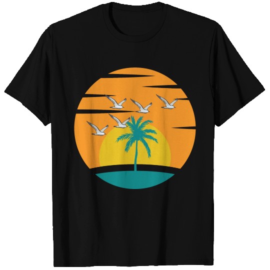 Sunset on Ocean Illustration T Shirts