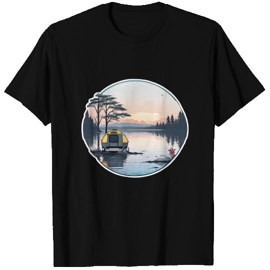 A Camper Enjoying A Serene Lakeside T Shirts