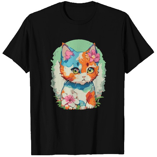 Cat Face with Watercolor Design T Shirts